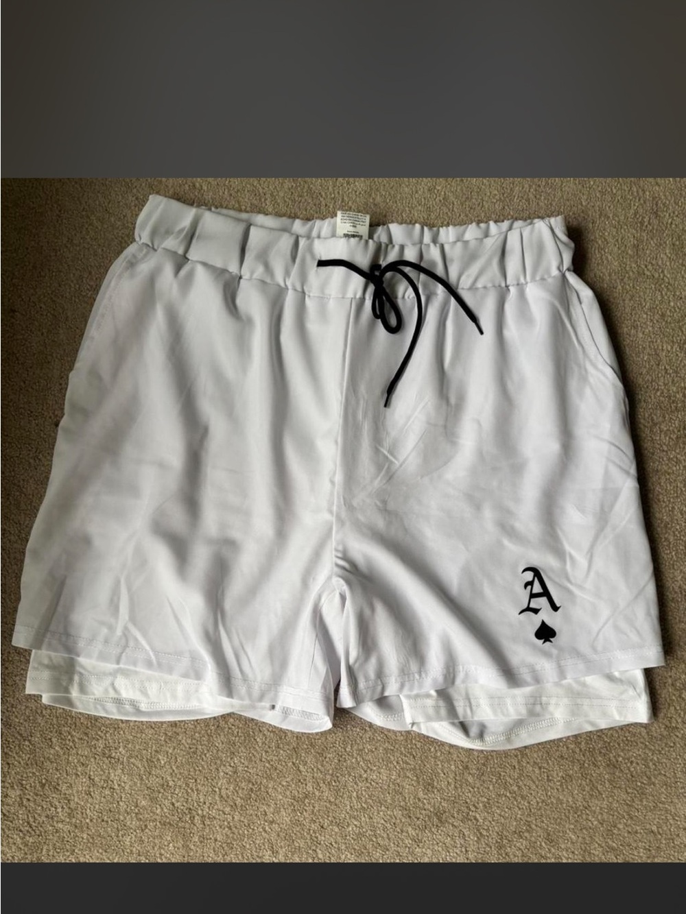SHEIN White Men's shorts
with Black Drawstring and Ace Motif